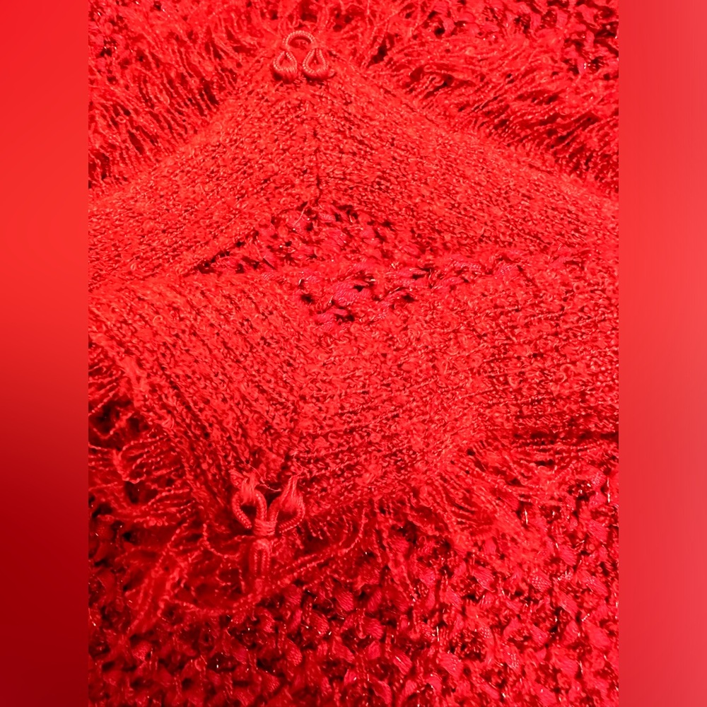 Chico’s Sparkle Fringe-Trim Red Cardigan/Boucle Sweater Size 3 - Picture 7 of 10